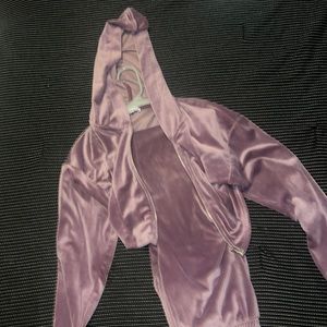 Purple pants and crop sweater velvet feeling